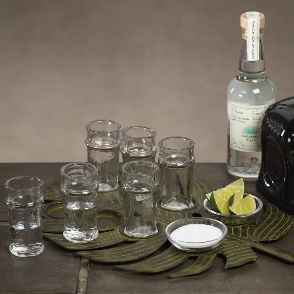 ZODAX Tequila Bar Set Monstera Leaf Iron Tray 6 Glasses 2 Bowls New in Box